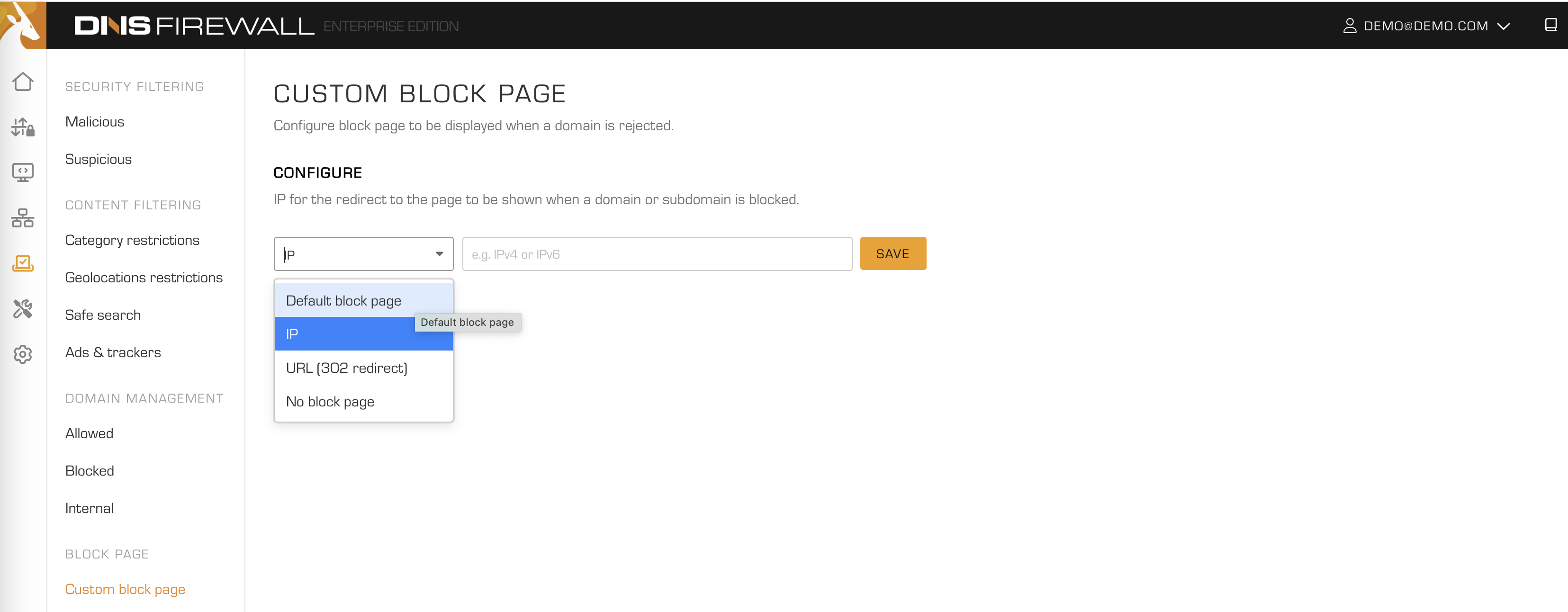 Custom block page